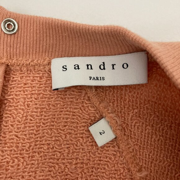 Sandro Blason Sweatshirt Size 2 or US 6 Apricot Crewneck Cotton Raglan Sleeve - Picture 7 of 10